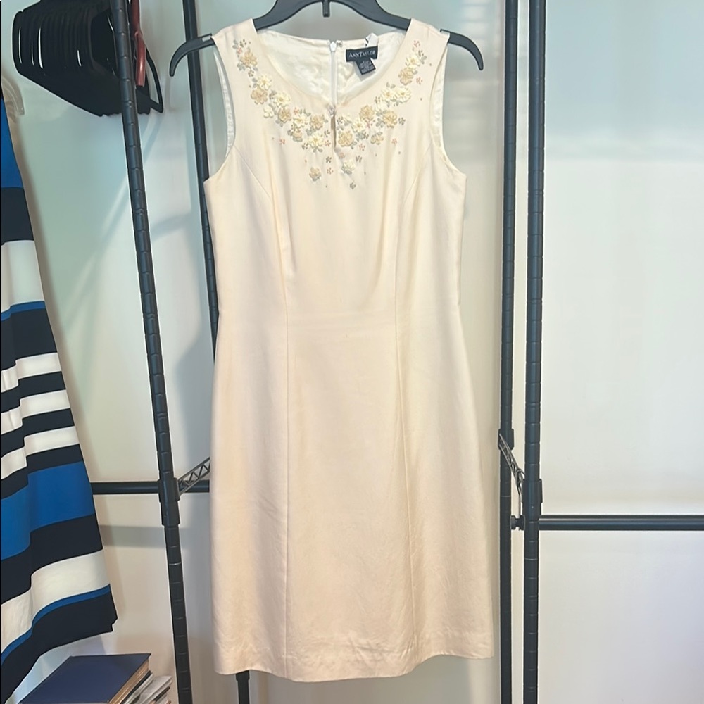 Ann Taylor White Sheath Midi Dress Scoop Neck Sleeveless